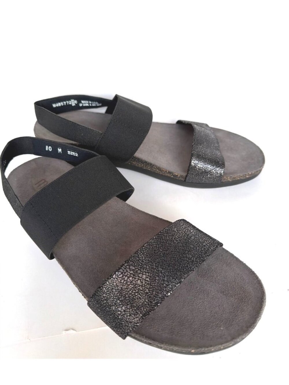 Munro Pisces Black Graphite Metallic Leather Low Platform Sandals Size 10M